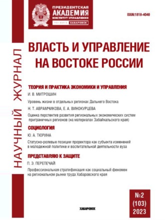 . Власть и управление на Востоке России №2 (103) 2023